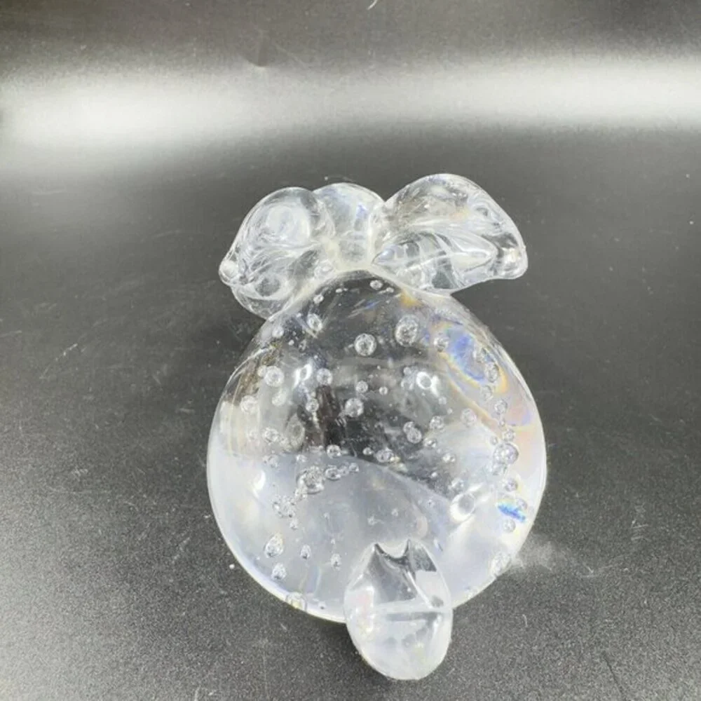Vintage 1980s Clear Glass Bunny Figurine Paperweight‎ With Small Bubbles Figure